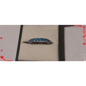 Sterling Silver/Platinum 2 Ct. Round Cut Blue Topaz Eternity Band Ring #8